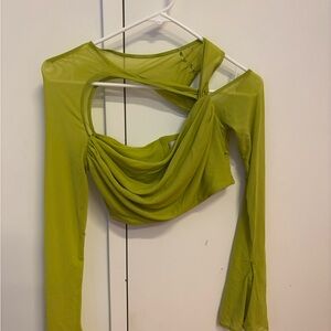 Green Long Sleeve Cutout Top